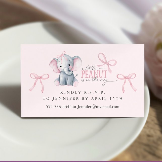Watercolor Elephant Pink Bow RSVP Enclosure Card Visitenkarte (Watercolor Elephant Pink Bow RSVP Enclosure Card)