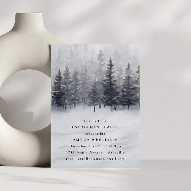 Watercolor-Engagement-Party für Winterwaldszene Einladung (Von Creator hochgeladen)