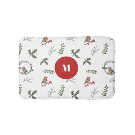 Watercolor Englisch Robin Christmas Holiday Badematte