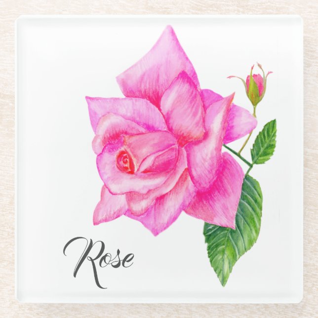 Watercolor, Englisch Rose Blume Glasuntersetzer (Vorderseite)