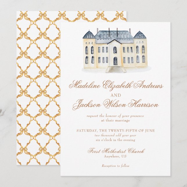 Watercolor English Manor Anwesen Wedding Einladung (Vorne/Hinten)
