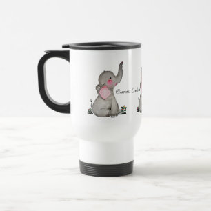 Watercolor-erröten niedlicher Baby-Elefant mit u. Reisebecher