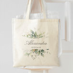 Watercolor Eucalyptus Elegant Wedding Bridesmaid Tragetasche<br><div class="desc">Beautiful personalized bridesmaid tote bag featuring watercolor eucalyptus and gold leaves.</div>