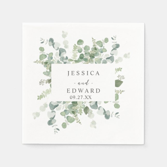 watercolor eucalyptus frame serviette (Vorderseite)