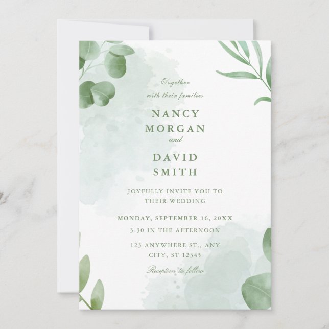 Watercolor Eucalyptus Leaves Greenery Wedding  Einladung (Vorderseite)