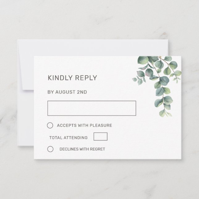Watercolor Eucalyptus Leaves Wedding RSVP Karte (Vorderseite)