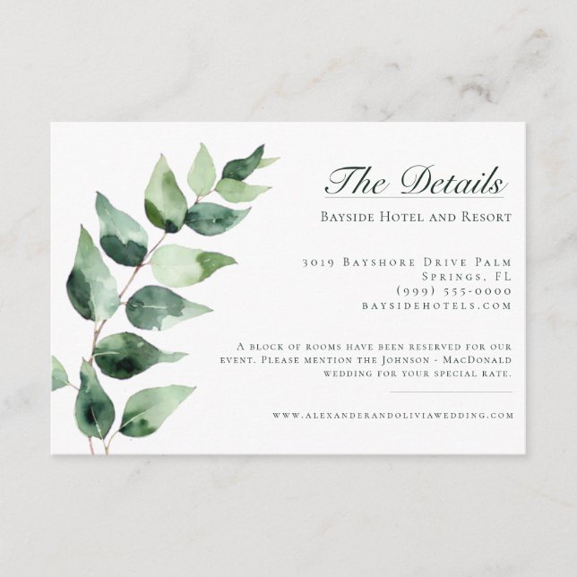 Watercolor Eucalyptus Wedding | White Begleitkarte (Vorderseite)