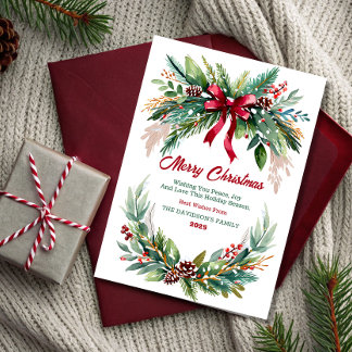Watercolor Evergreen Christmas Greeting Card Einladung
