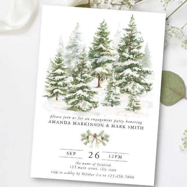 Watercolor Evergreen Winter Engagement Party Einladung (Von Creator hochgeladen)