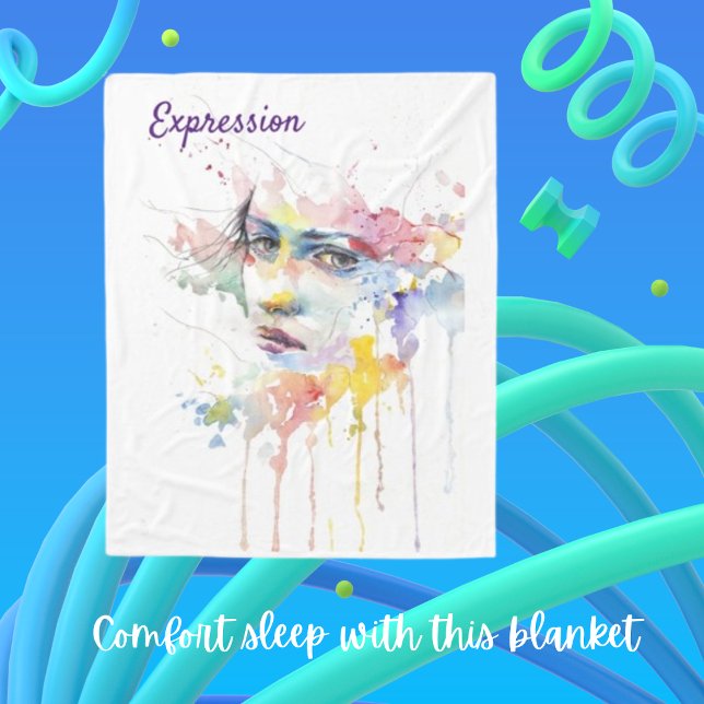 Watercolor Face Expression Fleece Blanket (Von Creator hochgeladen)