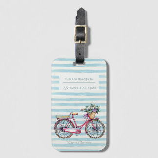 Watercolor-Fahrrad-hübsches gestreiftes Gepäckanhänger