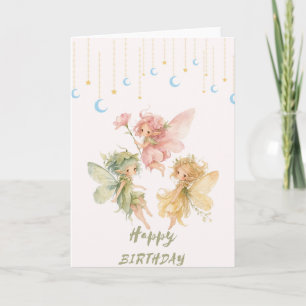 Watercolor Fairy Trio Happy Birthday Card - Celest Karte