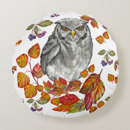 Watercolor fall beautiful owl and leaves throw pil rundes kissen