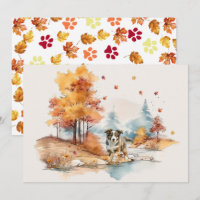 Watercolor Fall Dog Design - Australian Shepherd