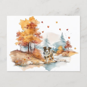 Watercolor Fall Dog Design - Australian Shepherd Postkarte