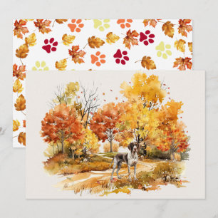 Watercolor Fall Dog Design - deutscher Zeiger Karte
