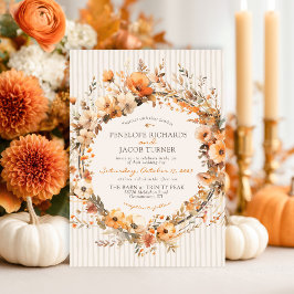 Watercolor Fall Floral Ivory Brown Autumn Wedding Einladung