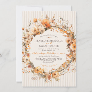 Watercolor Fall Floral Ivory Brown Autumn Wedding Einladung