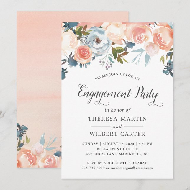 Watercolor Fall Floral Wedding Party Einladung (Vorne/Hinten)