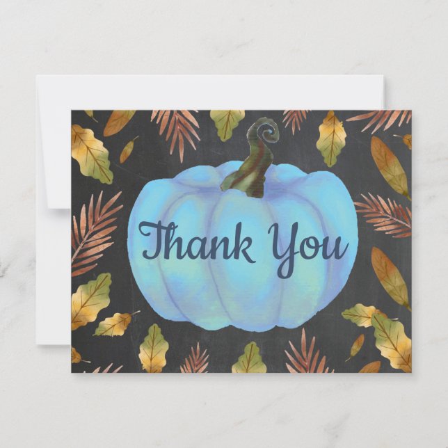 Watercolor Fall Pumpkin Blue Danke Karte (Vorderseite)