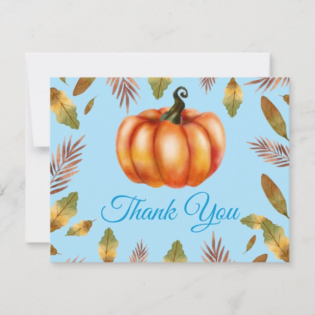 Watercolor Fall Pumpkin Blue Danke Karte (Vorderseite)