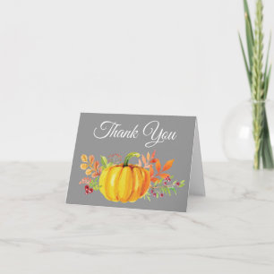 Watercolor Fall Pumpkin Gray Danke Karte