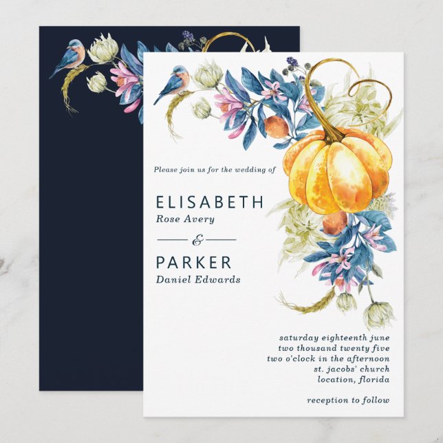 Watercolor Fall Pumpkin Hochzeit Einladung (Vorne/Hinten)