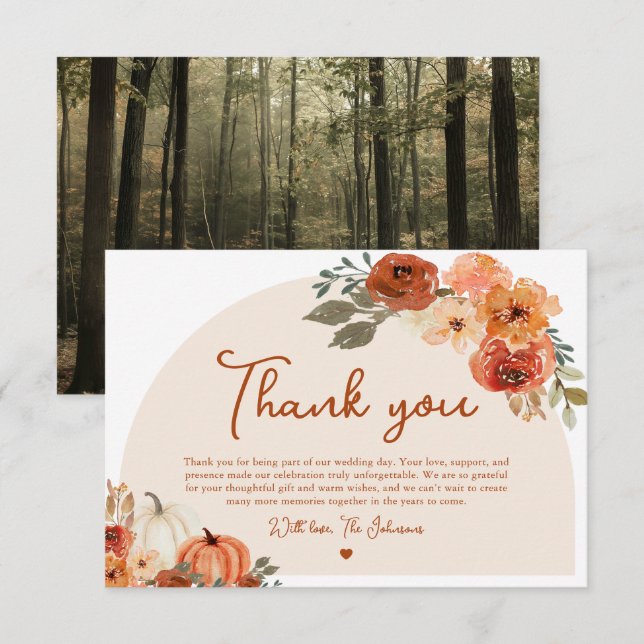 Watercolor Fall Pumpkin Wedding Danke Karte (Vorne/Hinten)