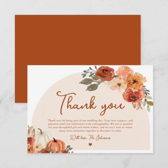 Watercolor Fall Pumpkin Wedding Danke Karte (Vorne/Hinten)