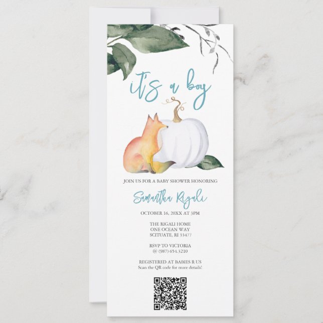 Watercolor Fall Woodland Baby Boy Dusche Einladung (Vorderseite)