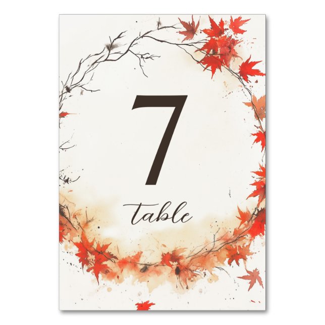 Watercolor Fall Wreath Tischnummer (Vorderseite)