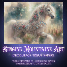 Watercolor Fantasy Floral White Horse Decoupage