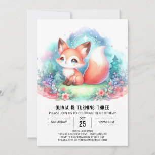 Watercolor Fantasy Fox Geburtstag digital Einladung