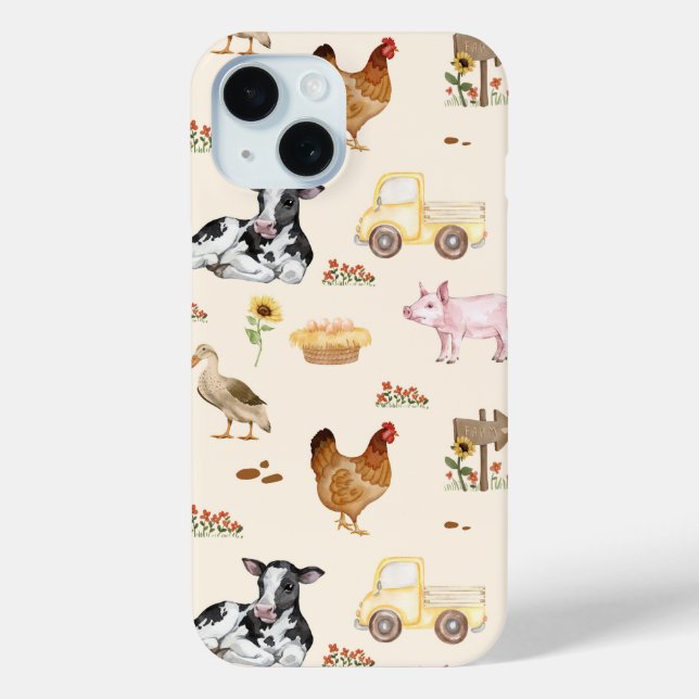 Watercolor Farm Scene Seamless Pattern Case-Mate iPhone Hülle (Rückseite)