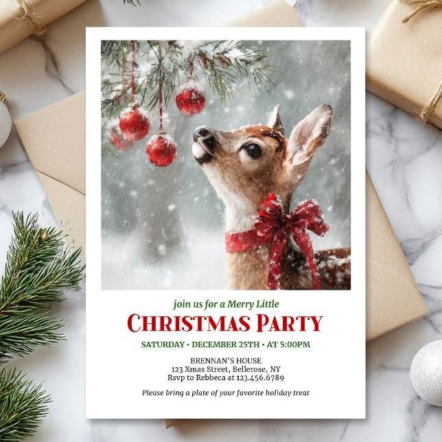 Watercolor fawn snowy forest serene winter Xmas Einladung (Watercolor fawn snowy forest serene winter Christmas invite

)
