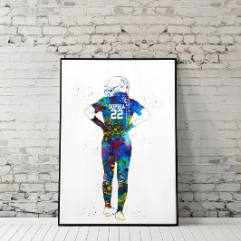 Watercolor Female Softball Player Poster