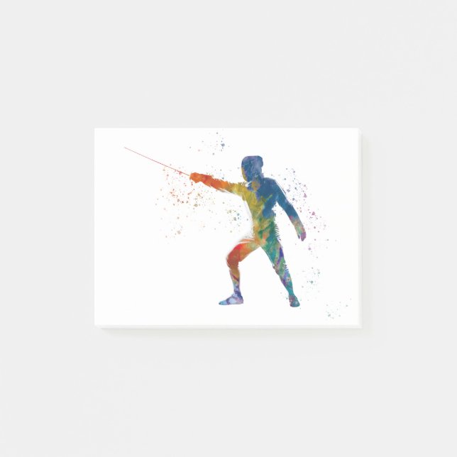 watercolor fencing post-it klebezettel (Vorderseite)