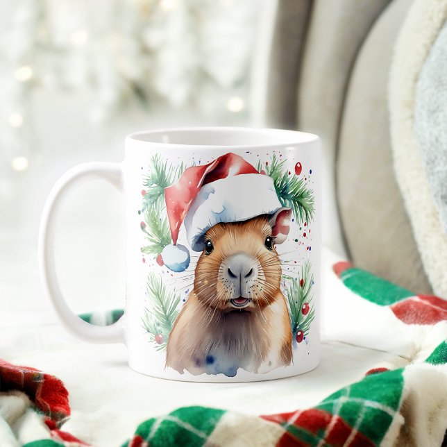 Watercolor Festival Capybara Christmas Mug (Créateur téléchargé)