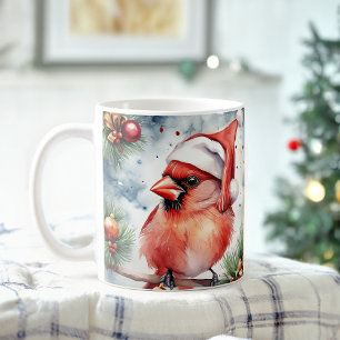 Watercolor Festive Cardinal du Nord Mug de Noël