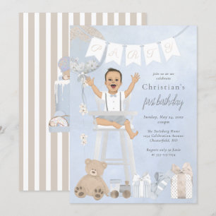 Watercolor First Birthday Baby im Hochstuhl Einladung