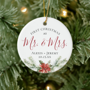 Watercolor First Christmas Herr + Frau Ornament