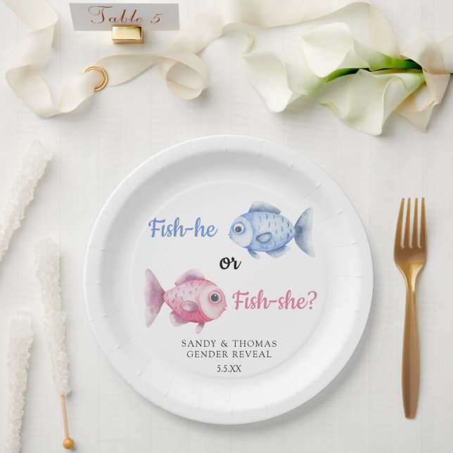 Watercolor-Fisch-Geschlechter-Enthüllung Pappteller (Hochzeit)