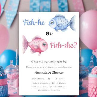 Watercolor Fishing Gender Reveal Einladung