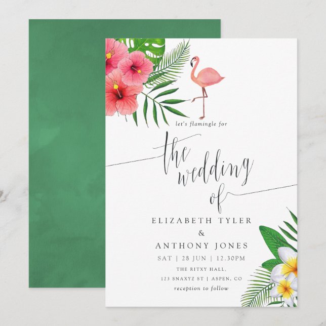 Watercolor Flamingo Aloha Luau Beach Wedding Einladung (Vorne/Hinten)