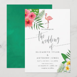 Watercolor Flamingo Aloha Luau Beach Wedding Einladung