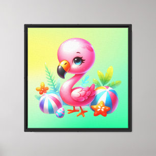 Watercolor Flamingo Cartoon Clipart Leinwanddruck