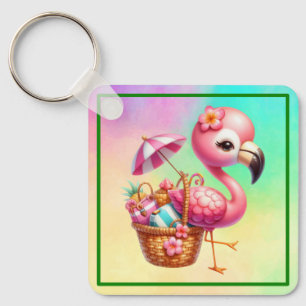 Watercolor Flamingo Cartoon Clipart Schlüsselanhänger