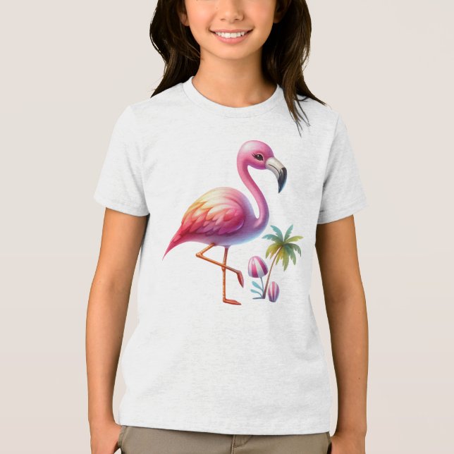 Watercolor Flamingo Cartoon Clipart Tri-Blend Shirt (Vorderseite)