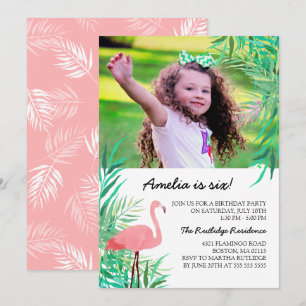 Watercolor Flamingo Foto Geburtstagsparty Einladung