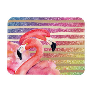Watercolor-Flamingo-Glitzer-Goldstreifen Magnet
